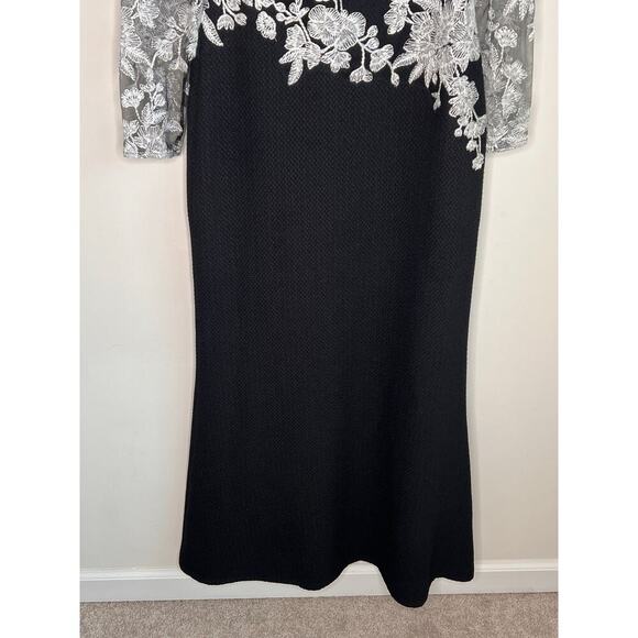 Tadashi Shoji Ishi Embroidered Tulle Evening Gown Black/White Women's Size 6 - Picture 4 of 12